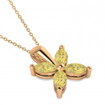 Yellow Diamond Marquise Flower Pendant Necklace 14k Rose Gold (1.00 ctw)
