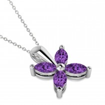Amethyst Marquise Flower Pendant Necklace 14k White Gold (0.80 ctw)