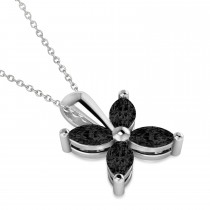 Black Diamond Marquise Flower Pendant Necklace 14k White Gold (1.44 ctw)
