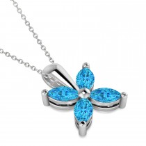 Blue Topaz Marquise Flower Pendant Necklace 14k White Gold (1.20 ctw)