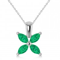 Emerald Marquise Flower Pendant Necklace 14k White Gold (1.20 ctw)