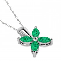 Emerald Marquise Flower Pendant Necklace 14k White Gold (1.20 ctw)