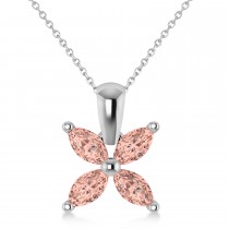 Morganite Marquise Flower Pendant Necklace 14k White Gold (1.20 ctw)