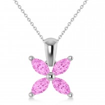 Pink Sapphire Marquise Flower Pendant Necklace 14k White Gold (1.92 ctw)