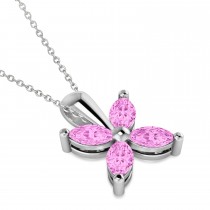 Pink Sapphire Marquise Flower Pendant Necklace 14k White Gold (1.92 ctw)