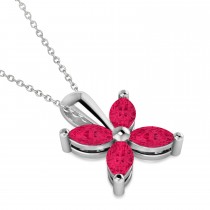 Ruby Marquise Flower Pendant Necklace 14k White Gold (1.40 ctw)