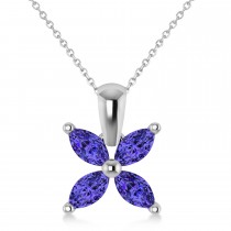 Tanzanite Marquise Flower Pendant Necklace 14k White Gold (0.60 ctw)