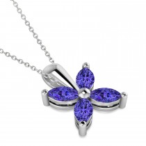 Tanzanite Marquise Flower Pendant Necklace 14k White Gold (0.60 ctw)