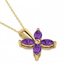 Amethyst Marquise Flower Pendant Necklace 14k Yellow Gold (0.80 ctw)