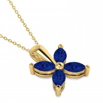 Blue Sapphire Marquise Flower Pendant Necklace 14k Yellow Gold (1.40 ctw)