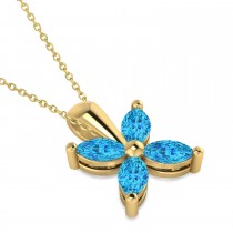 Blue Topaz Marquise Flower Pendant Necklace 14k Yellow Gold (1.20 ctw)