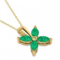 Emerald Marquise Flower Pendant Necklace 14k Yellow Gold (1.20 ctw)