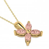 Morganite Marquise Flower Pendant Necklace 14k Yellow Gold (1.20 ctw)