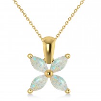 Opal Marquise Flower Pendant Necklace 14k Yellow Gold (0.68 ctw)