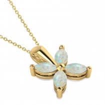 Opal Marquise Flower Pendant Necklace 14k Yellow Gold (0.68 ctw)