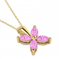 Pink Sapphire Marquise Flower Pendant Necklace 14k Yellow Gold (1.92 ctw)