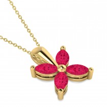 Ruby Marquise Flower Pendant Necklace 14k Yellow Gold (1.40 ctw)