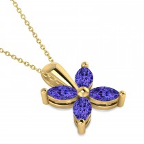 Tanzanite Marquise Flower Pendant Necklace 14k Yellow Gold (0.60 ctw)