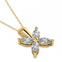 Diamond Marquise Flower Pendant Necklace 14k Yellow Gold (1.00 ctw)