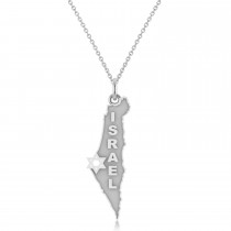 Israel Map Pendant Necklace with Jewish Star in Sterling Silver