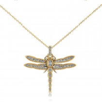 Dragonfly Insect Diamond Pendant Necklace 14k Yellow Gold (0.59ct)