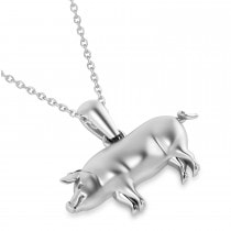 Mighty Pig Charm Pendant Necklace 14k White Gold