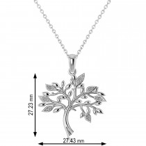 Diamond Family Tree Of Life Charm Pendant Necklace 14k White Gold (0.11 ct)