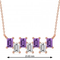 Bar Amethyst & Diamond Baguette Necklace 14k Rose Gold (2.50 ctw)