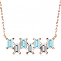 Bar Aquamarine & Diamond Baguette Necklace 14k Rose Gold (1.90 ctw)