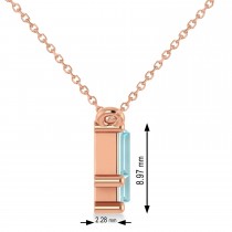 Bar Aquamarine & Diamond Baguette Necklace 14k Rose Gold (1.90 ctw)