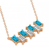 Bar Blue Diamond & Diamond Baguette Necklace 14k Rose Gold (2.10 ctw)