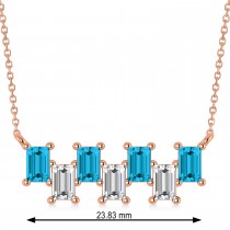 Bar Blue Diamond & Diamond Baguette Necklace 14k Rose Gold (2.10 ctw)