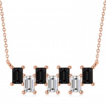 Bar Black Diamond & Diamond Baguette Necklace 14k Rose Gold (2.10 ctw)