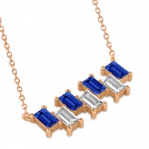 Bar Blue Sapphire & Diamond Baguette Necklace 14k Rose Gold (3.10 ctw)