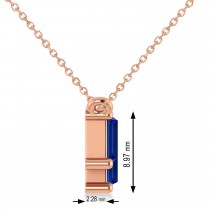 Bar Blue Sapphire & Diamond Baguette Necklace 14k Rose Gold (3.10 ctw)
