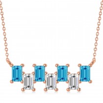 Bar Blue Topaz & Diamond Baguette Necklace 14k Rose Gold (1.98 ctw)