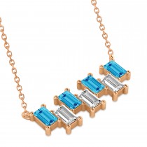 Bar Blue Topaz & Diamond Baguette Necklace 14k Rose Gold (1.98 ctw)