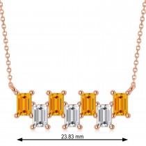 Bar Citrine & Diamond Baguette Necklace 14k Rose Gold (2.30 ctw)