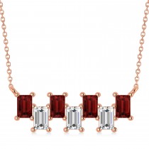 Bar Garnet & Diamond Baguette Necklace 14k Rose Gold (1.90 ctw)