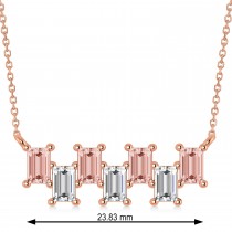 Bar Morganite & Diamond Baguette Necklace 14k Rose Gold (3.10 ctw)