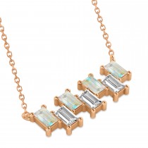 Bar Opal & Diamond Baguette Necklace 14k Rose Gold (2.10 ctw)