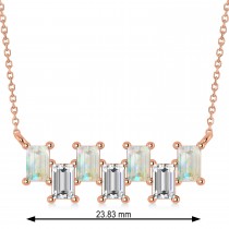 Bar Opal & Diamond Baguette Necklace 14k Rose Gold (2.10 ctw)