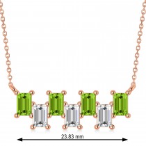 Bar Peridot & Diamond Baguette Necklace 14k Rose Gold (2.30 ctw)