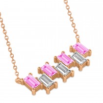 Bar Pink Sapphire & Diamond Baguette Necklace 14k Rose Gold (3.10 ctw)
