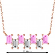 Bar Pink Sapphire & Diamond Baguette Necklace 14k Rose Gold (3.10 ctw)