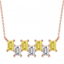 Bar Yellow Diamond & Diamond Baguette Necklace 14k Rose Gold (2.10 ctw)