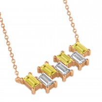 Bar Yellow Diamond & Diamond Baguette Necklace 14k Rose Gold (2.10 ctw)