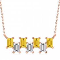 Bar Yellow Sapphire & Diamond Baguette Necklace 14k Rose Gold (3.10 ctw)