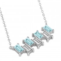 Bar Aquamarine & Diamond Baguette Necklace 14k White Gold (1.90 ctw)