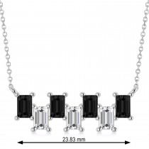Bar Black Diamond & Diamond Baguette Necklace 14k White Gold (2.10 ctw)